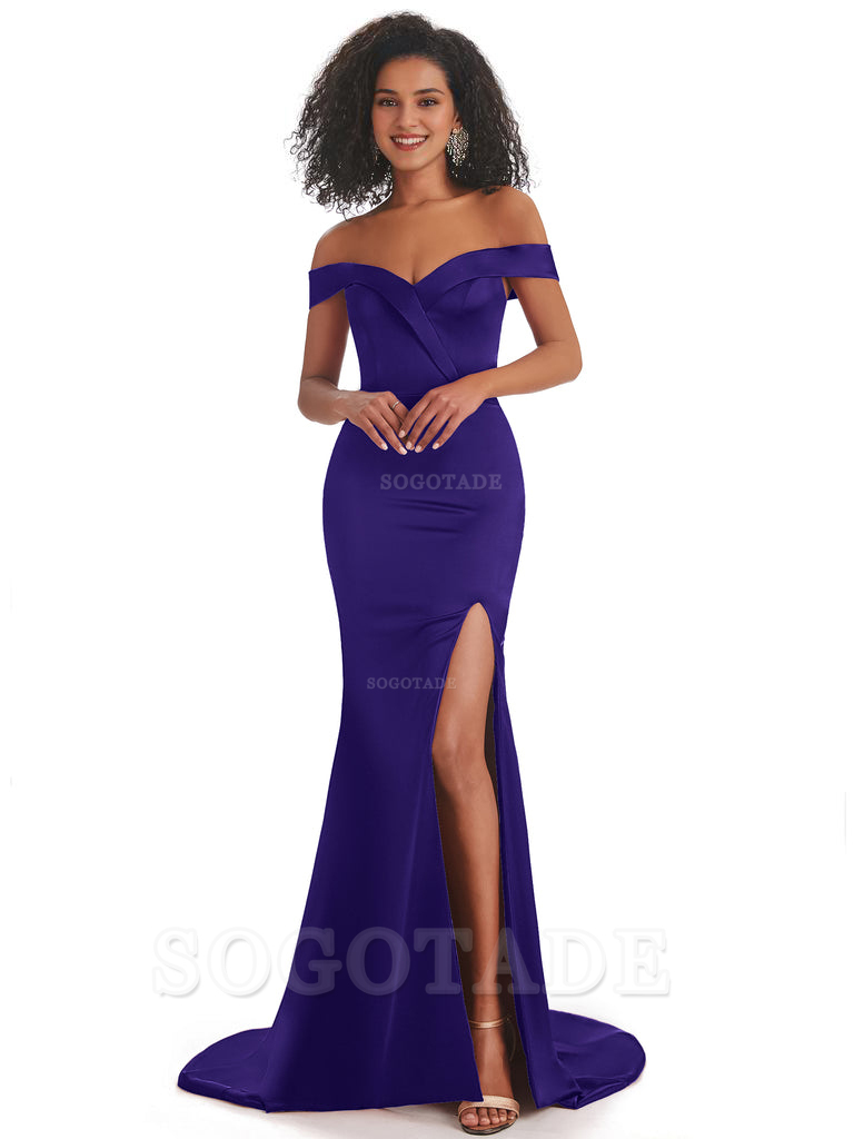 Sexy Mermaid Soft Satin Off The Shoulder Long African Bridesmaid Dresses prom shop dresses