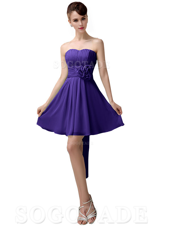 A-Line Off Shoulder Sweatheart Chiffon Short With Flower Bridesmaid Dresses Formal Women's Dresses Wedding Guests Dresses