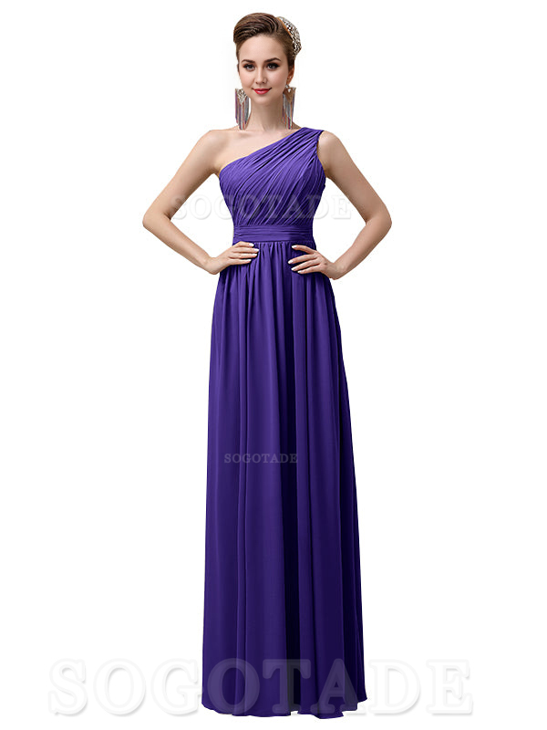 Charming One-Shoulder A-Line Chiffon Pleated Floor-Length Long Elegant Bridesmaid Dresses Formal Women's Dresses Wedding Guests Dresses