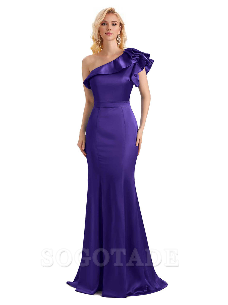 One Shoulder Long Mermaid Bridesmaid Dresses Soft Satin Charming Evening Party Dress