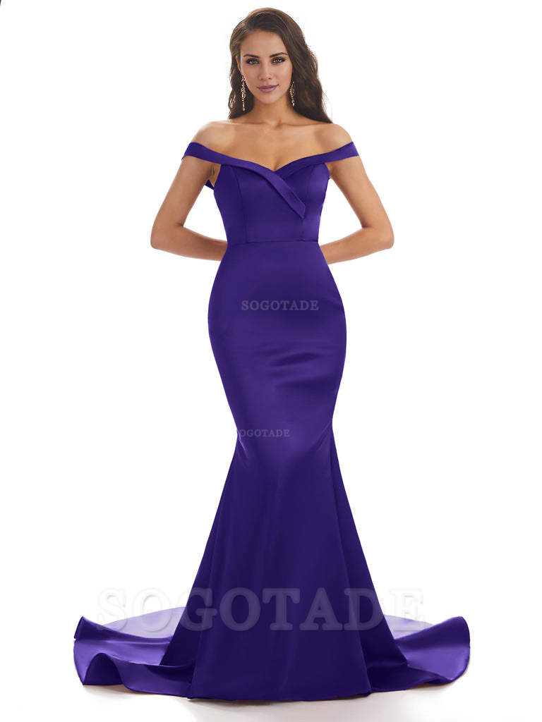 Elegant Off The Shoulder Soft Satin Mermaid Long Bridesmaid Dresses Charming Evening Party Dress