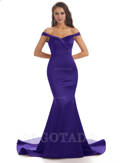 Elegant Off The Shoulder Soft Satin Mermaid Long Bridesmaid Dresses Charming Evening Party Dress