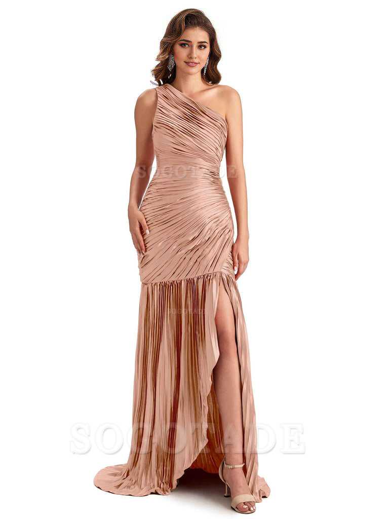Sexy Side Slit Mermaid Soft Satin One Shoulder Long Ladies Bridesmaid Dresses Online