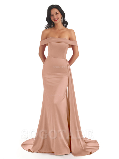 Sexy Off The Shoulder Soft Satin Mermaid Long Bridesmaid Dresses Gown prom shop dresses