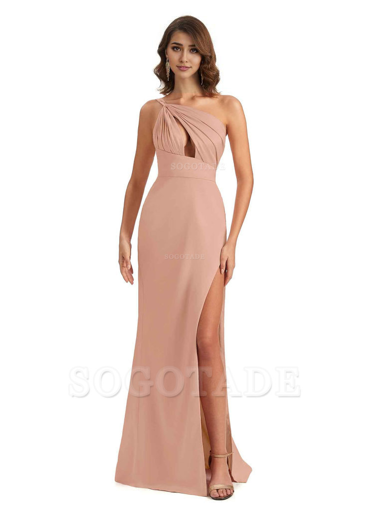Sexy One Shoulder Silky Satin Unique Long Ladies Bridesmaid Dress For Wedding