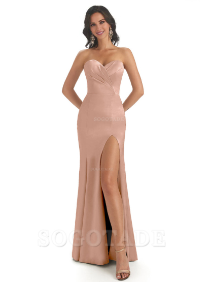 Simple Soft Satin Side Slit Sweetheart Long Mermaid Bridesmaid Dresses Elegant Evening Party Dress