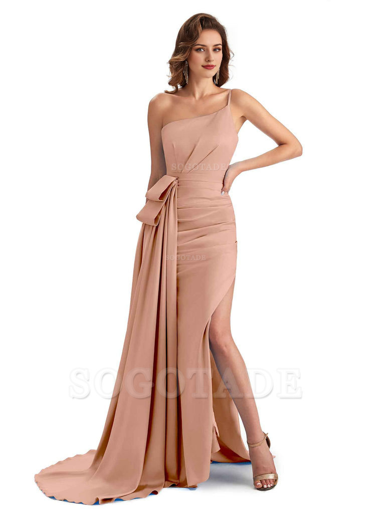 Sexy Side Slit Mermaid Silky Satin One Shoulder Modern Maxi
