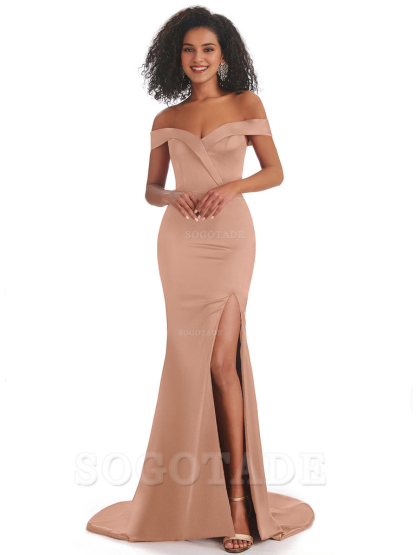 Sexy Mermaid Soft Satin Off The Shoulder Long African Bridesmaid Dresses prom shop dresses