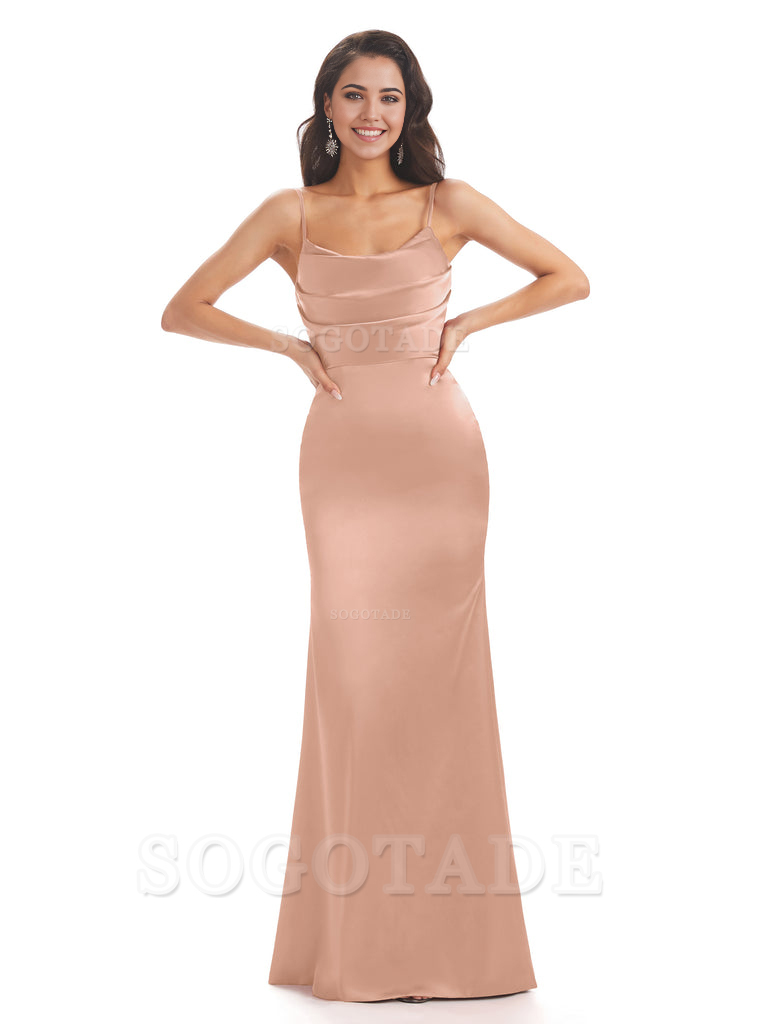 Mermaid Spaghetti Straps Satin formal dresses evening gown Bridesmaid Dresses With Side Slit 