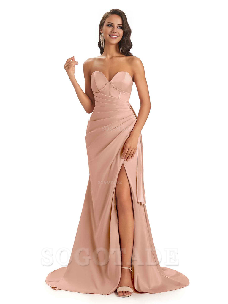 Sexy Soft Satin Side Slit Sweetheart Long Mermaid African Bridesmaid Dresses Elegant Evening Party Dress