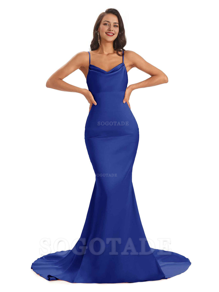 Sexy Backles Soft Satin Spaghetti Straps Maxi Mermaid Bridesmaid Dresses Online prom shop dresses