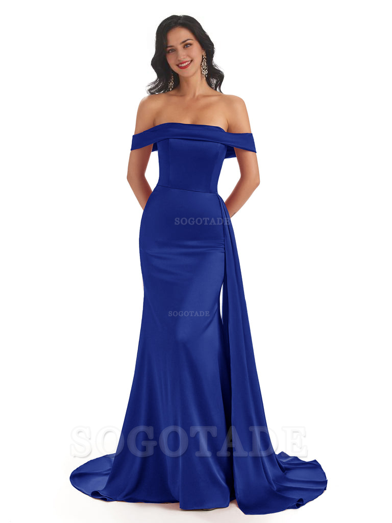 Sexy Off The Shoulder Soft Satin Mermaid Long Bridesmaid Dresses Gown prom shop dresses