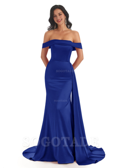 Sexy Off The Shoulder Soft Satin Mermaid Long Bridesmaid Dresses Gown prom shop dresses