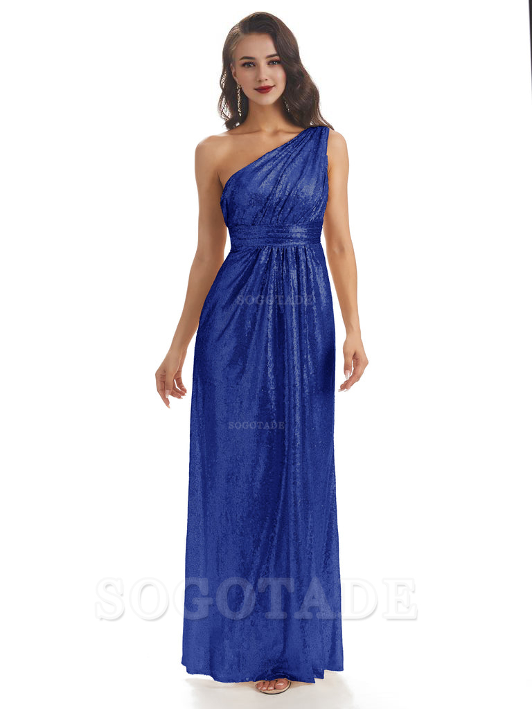 Sexy Sequin One Shoulder Sleeveless Long Mermaid Bridesmaid Dresses prom shop dresses
