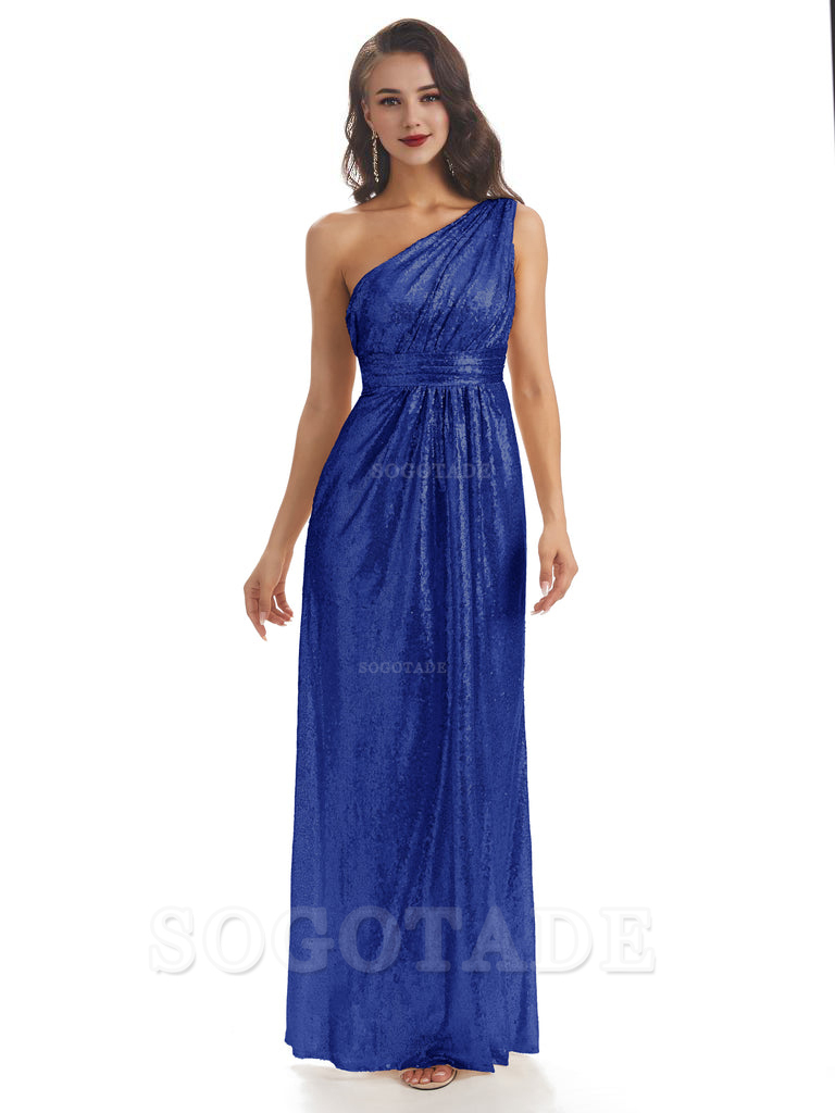 Sexy Sequin One Shoulder Sleeveless Long Mermaid Bridesmaid Dresses prom shop dresses
