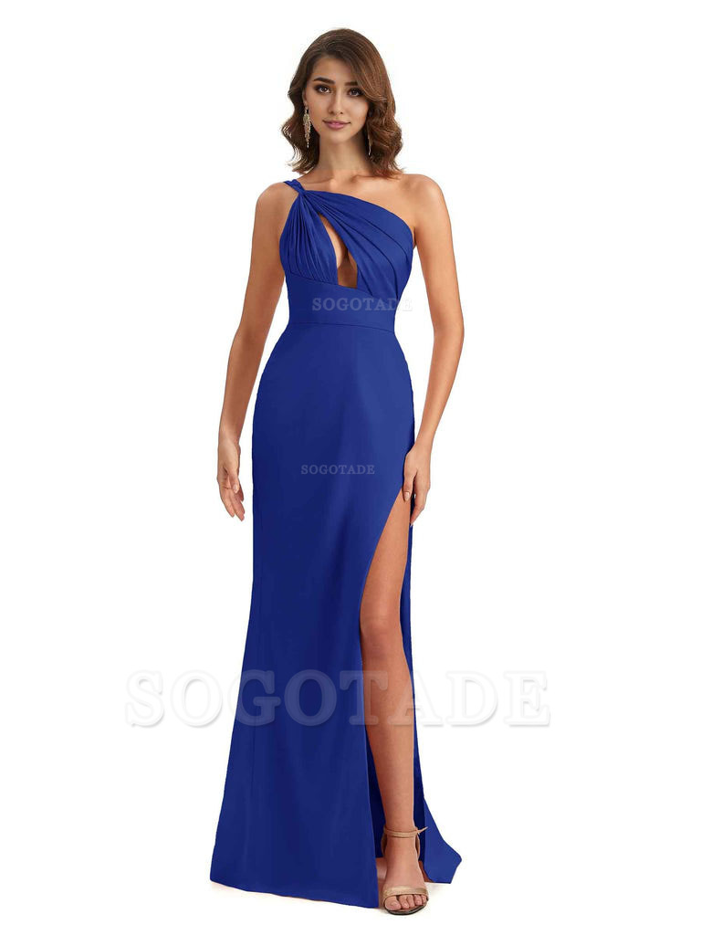 Sexy One Shoulder Silky Satin Unique Long Ladies Bridesmaid Dress For Wedding