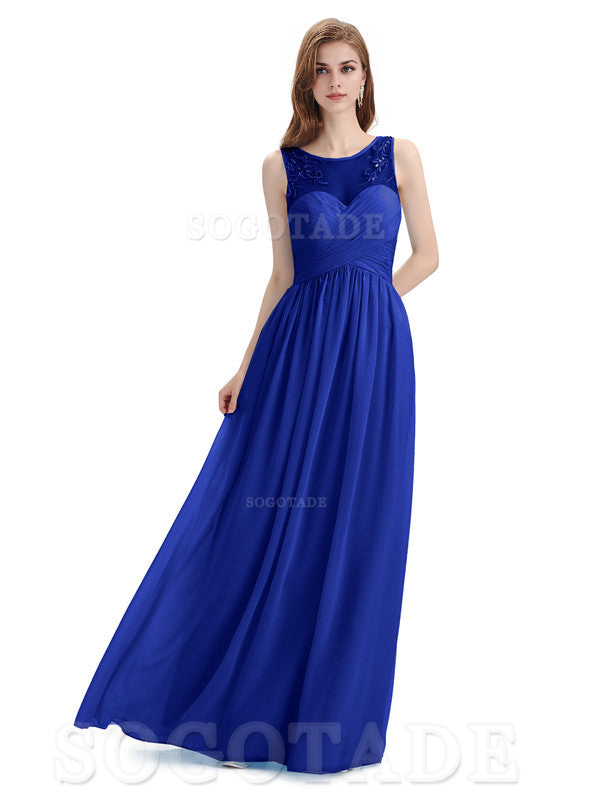 Elegant A-Line Chiffon Sleeveless Ruched Long Simple Bridesmaid Dresses Formal Women's Dresses Wedding Guests Dresses