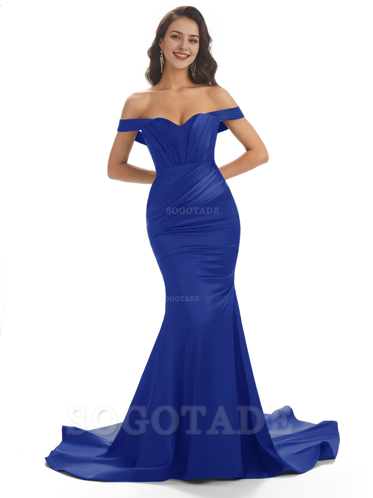 Sexy Mermaid Off The Shoulder Floor-Length Long Soft Satin Bridesmaid Dresses Online prom shop dresses