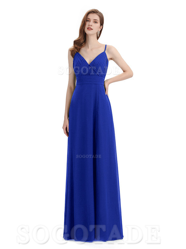 Chiffon V-Neck Spaghetti Strap Floor-Length Side Fork Long Bridesmaid Dresses Formal Women's Dresses Wedding Guests Dresses