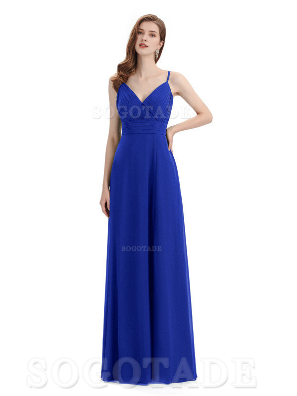 Chiffon V-Neck Spaghetti Strap Floor-Length Side Fork Long Bridesmaid Dresses Formal Women's Dresses Wedding Guests Dresses