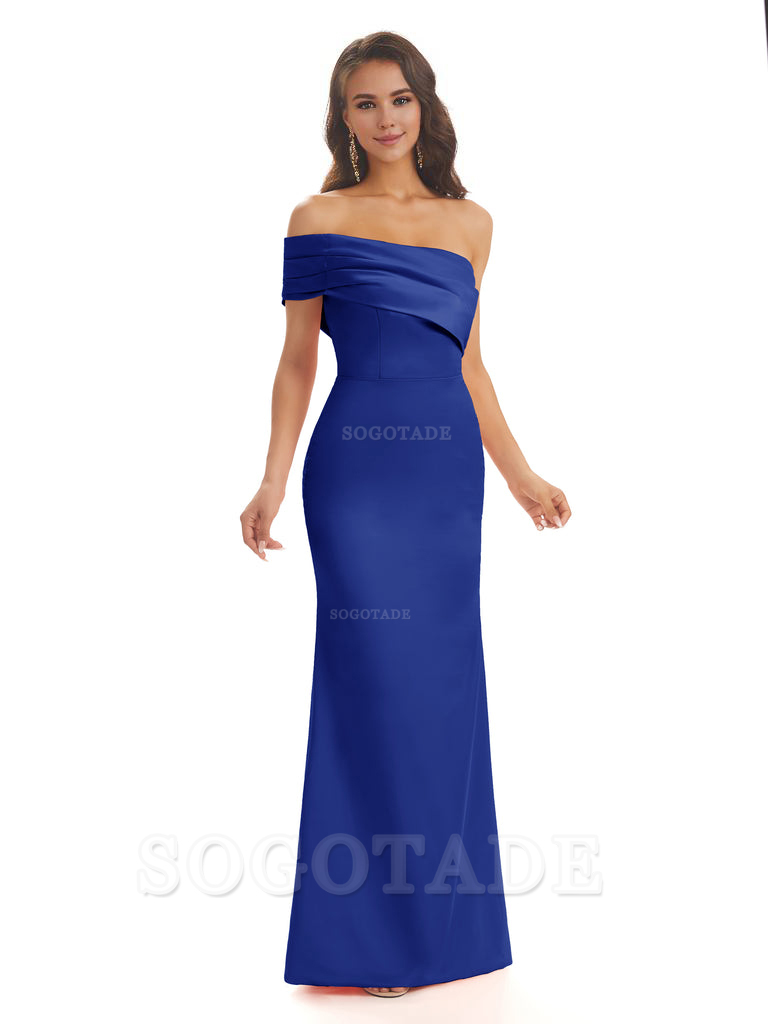 Soft Satin Sexy Side Slit One Shoulder Long Mermaid Bridesmaid Dresses Online prom dress in store