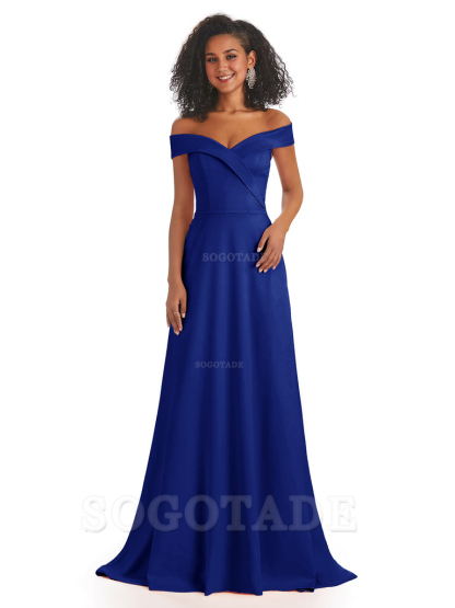 Soft Satin Off The Shoulder Long A-Line African Bridesmaid Dresses prom dress stores ﻿
