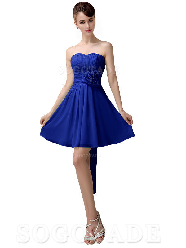A-Line Off Shoulder Sweatheart Chiffon Short With Flower Bridesmaid Dresses Formal Women's Dresses Wedding Guests Dresses
