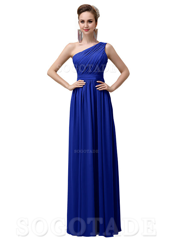 Charming One-Shoulder A-Line Chiffon Pleated Floor-Length Long Elegant Bridesmaid Dresses Formal Women's Dresses Wedding Guests Dresses