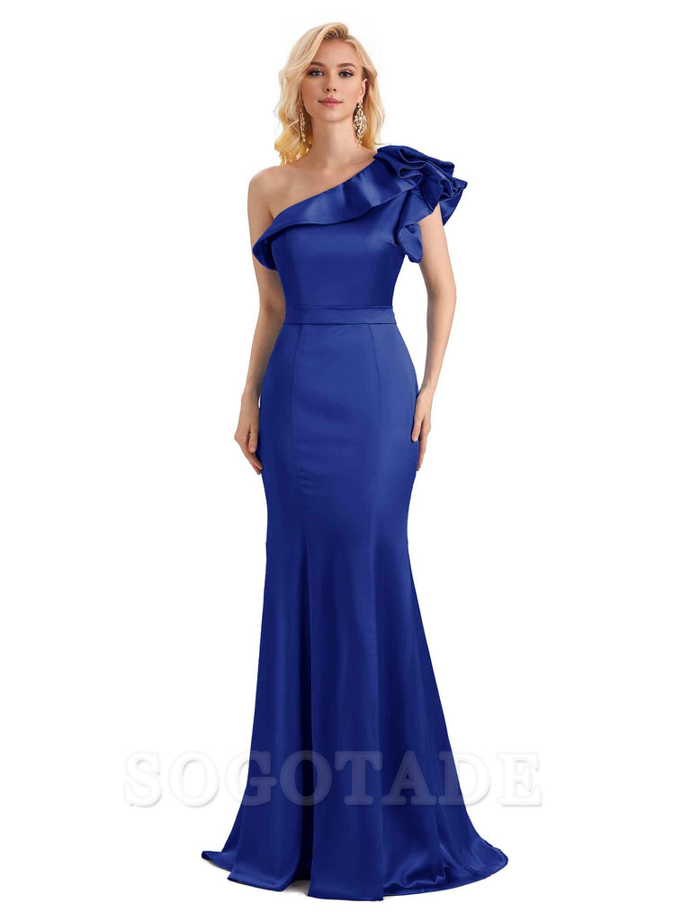 One Shoulder Long Mermaid Bridesmaid Dresses Soft Satin Charming Evening Party Dress