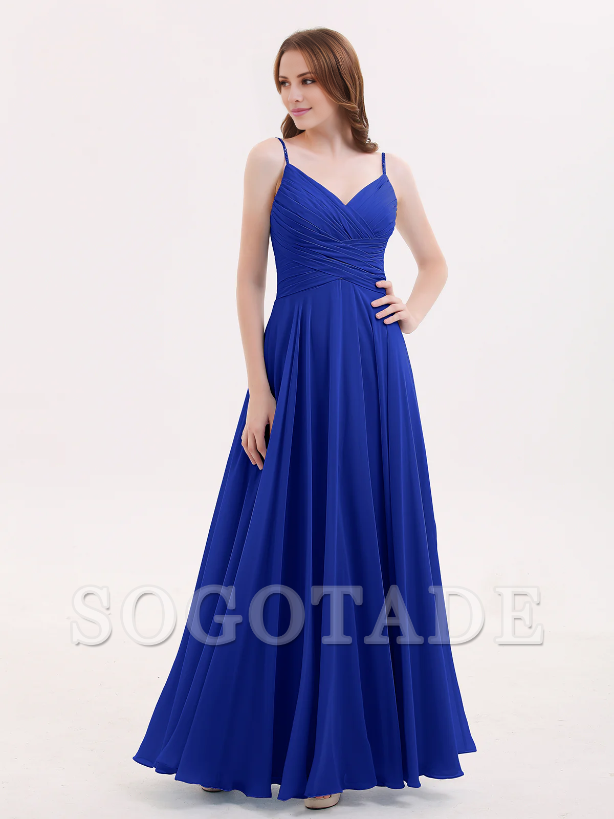 V-neck Fine Shoulder Strap Floor Length Chiffon Bridesmaid Dresses Online