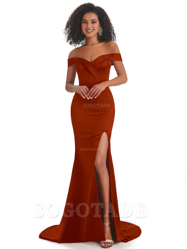 Sexy Mermaid Soft Satin Off The Shoulder Long African Bridesmaid Dresses prom shop dresses
