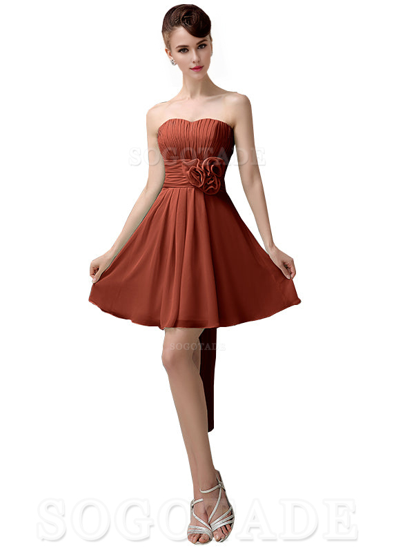 A-Line Off Shoulder Sweatheart Chiffon Short With Flower Bridesmaid Dresses Formal Women's Dresses Wedding Guests Dresses