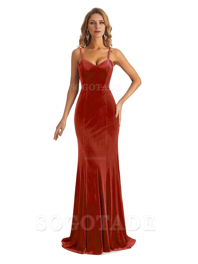 Elegant Charming V-Neck Mermaid Spaghetti Straps Backless Velvet Long High Quality Bridesmaid Dresses Formal Women's Dresses Wedding Guests Dresses