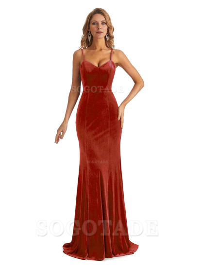 Elegant Charming V-Neck Mermaid Spaghetti Straps Backless Velvet Long High Quality Bridesmaid Dresses Formal Women's Dresses Wedding Guests Dresses