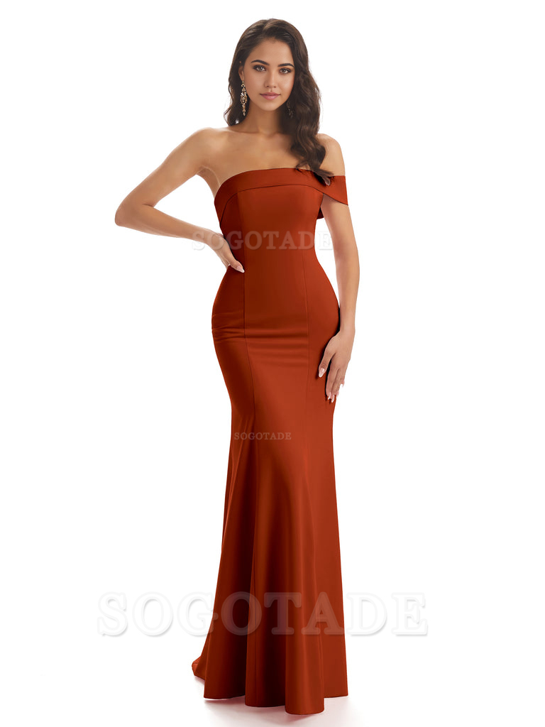 Mermaid One Shoulder Floor-Length Satin Sexy formal dresses evening gown Bridesmaid Dresses