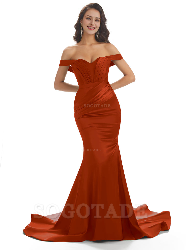 Sexy Mermaid Off The Shoulder Floor-Length Long Soft Satin Bridesmaid Dresses Online prom shop dresses