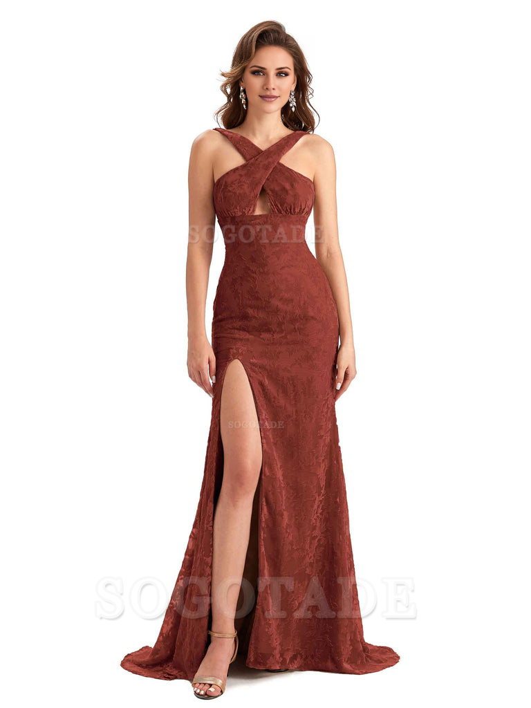 Sexy Side Slit Mermaid Cultivate oneself Lace Floral Velvet Long Bridesmaid Dresses Formal Women's Dresses Wedding Guests Dresses