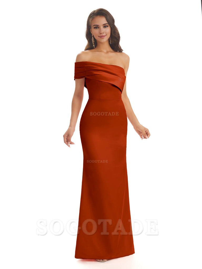 Soft Satin Sexy Side Slit One Shoulder Long Mermaid Bridesmaid Dresses Online prom dress in store