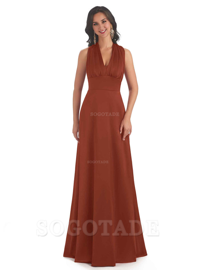 Convertiable Soft Satin A-Line Long Wedding Bridesmaid Dresses Online prom dress in store
