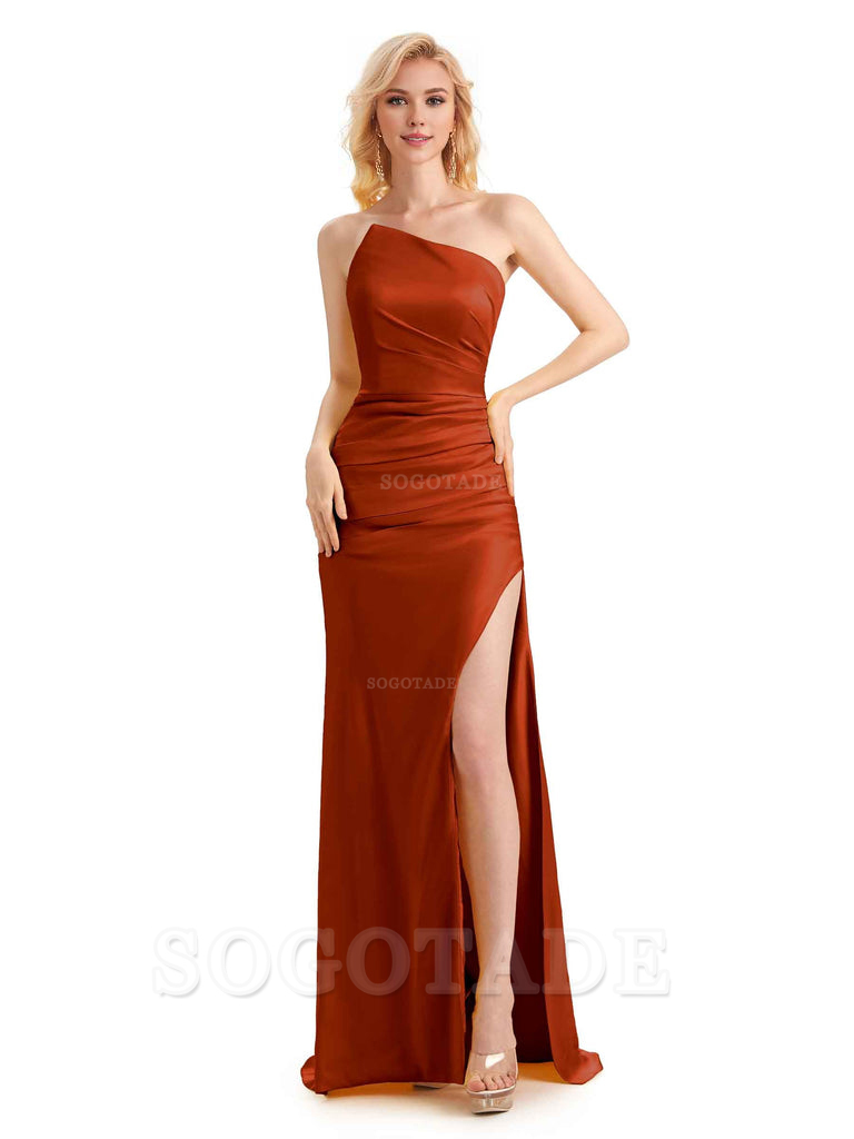 Unique Soft Satin Side Slit Off Shoulder Long Mermaid Maid Of Honor Dresses Bridesmaid Dress Elegant Evening Party Dress