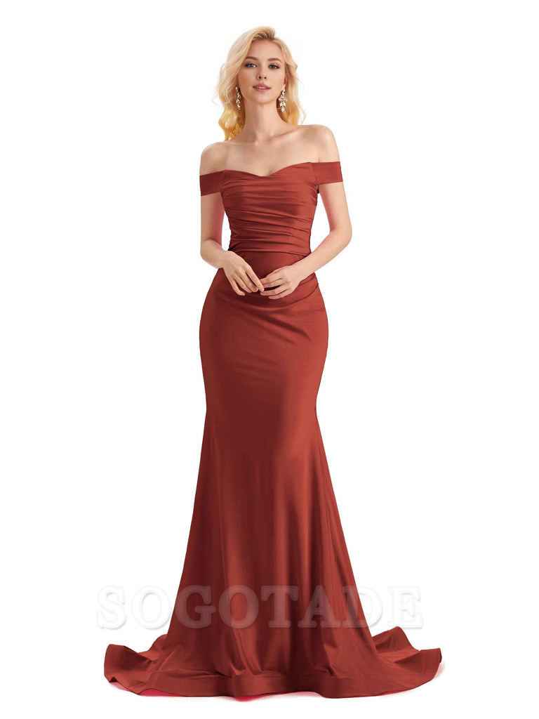 Sexy Mermaid Off The Shoulder Stretchy Jersey Formal Bridesmaid Dresses Long Wedding Guest Dress