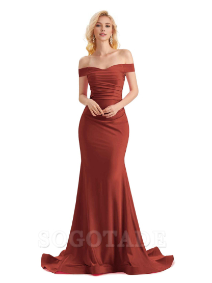 Sexy Mermaid Off The Shoulder Stretchy Jersey Formal Bridesmaid Dresses Long Wedding Guest Dress