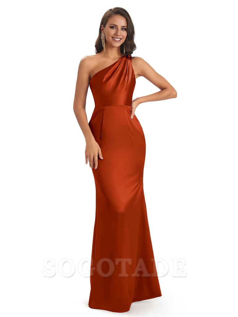 One Shoulder Long Mermaid Bridesmaid Dresses Sexy Soft Satin Elegant Evening Party Dress