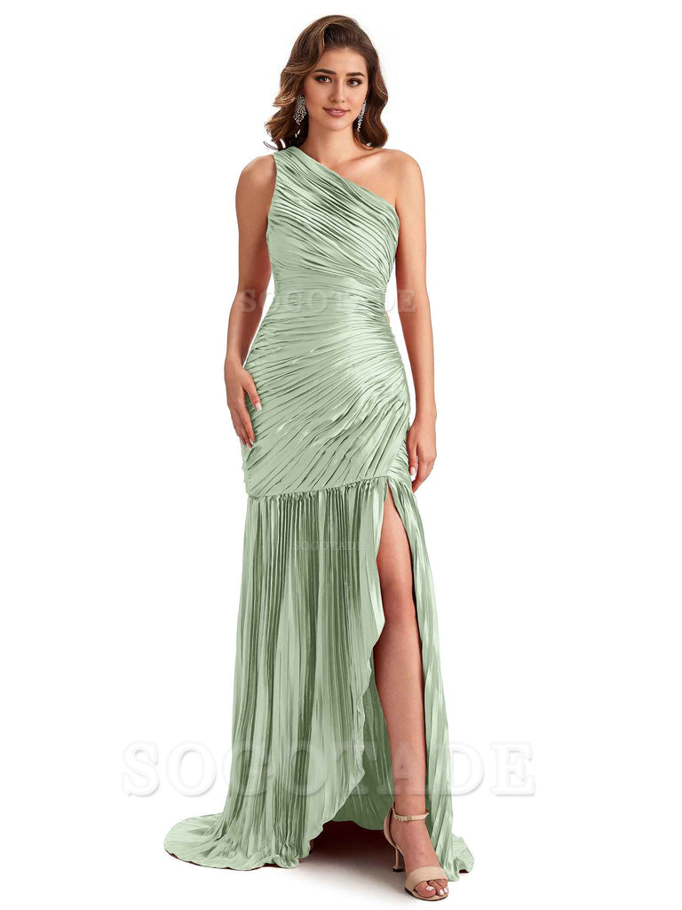 Sexy Side Slit Mermaid Soft Satin One Shoulder Long Ladies Bridesmaid Dresses Online