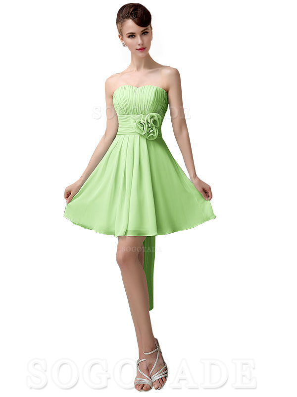 A-Line Off Shoulder Sweatheart Chiffon Short With Flower Bridesmaid Dresses Formal Women's Dresses Wedding Guests Dresses