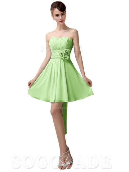 A-Line Off Shoulder Sweatheart Chiffon Short With Flower Bridesmaid Dresses Formal Women's Dresses Wedding Guests Dresses