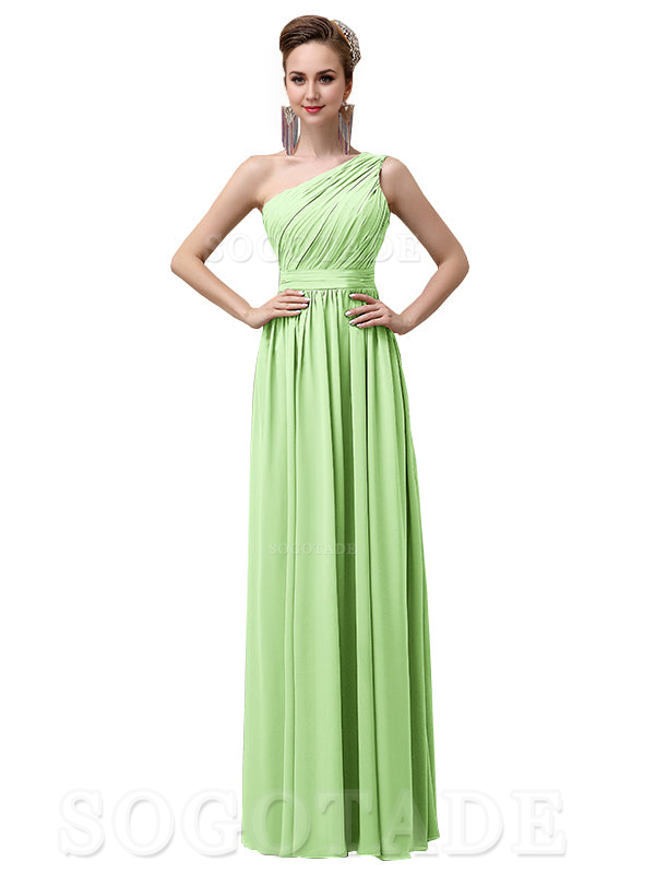Charming One-Shoulder A-Line Chiffon Pleated Floor-Length Long Elegant Bridesmaid Dresses Formal Women's Dresses Wedding Guests Dresses