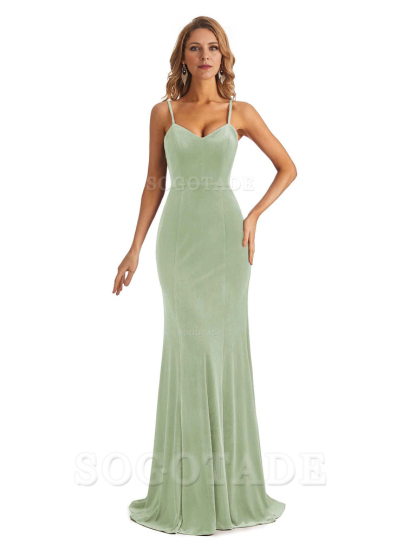 Elegant Charming V-Neck Mermaid Spaghetti Straps Backless Velvet Long High Quality Bridesmaid Dresses Formal Women's Dresses Wedding Guests Dresses