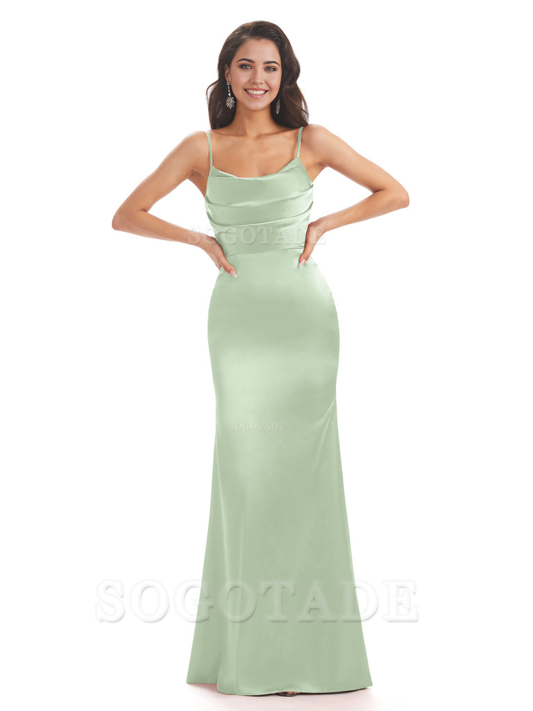 Mermaid Spaghetti Straps Satin formal dresses evening gown Bridesmaid Dresses With Side Slit 