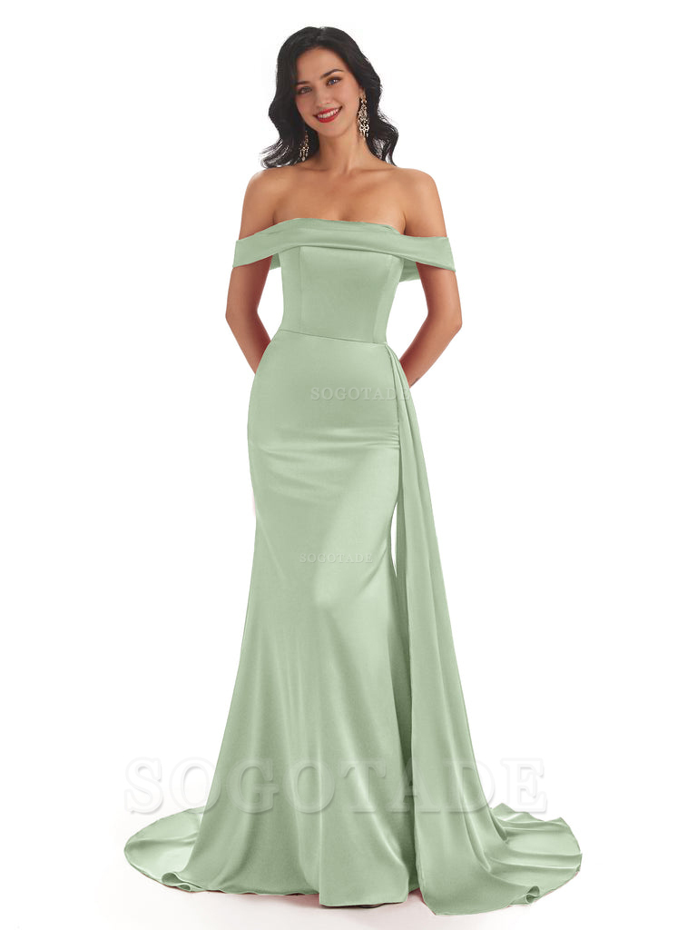 Sexy Off The Shoulder Soft Satin Mermaid Long Bridesmaid Dresses Gown prom shop dresses